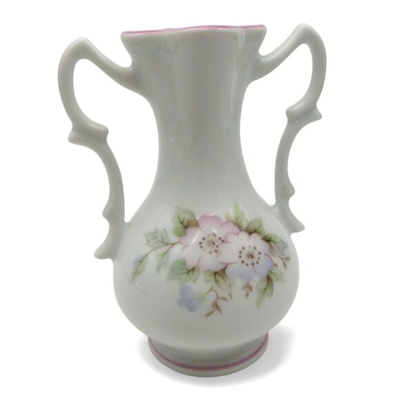 FD Chauvigny Porcelain Floral Vase And Leaf Dish in Pink And White France Vintag - Picture 3 of 10